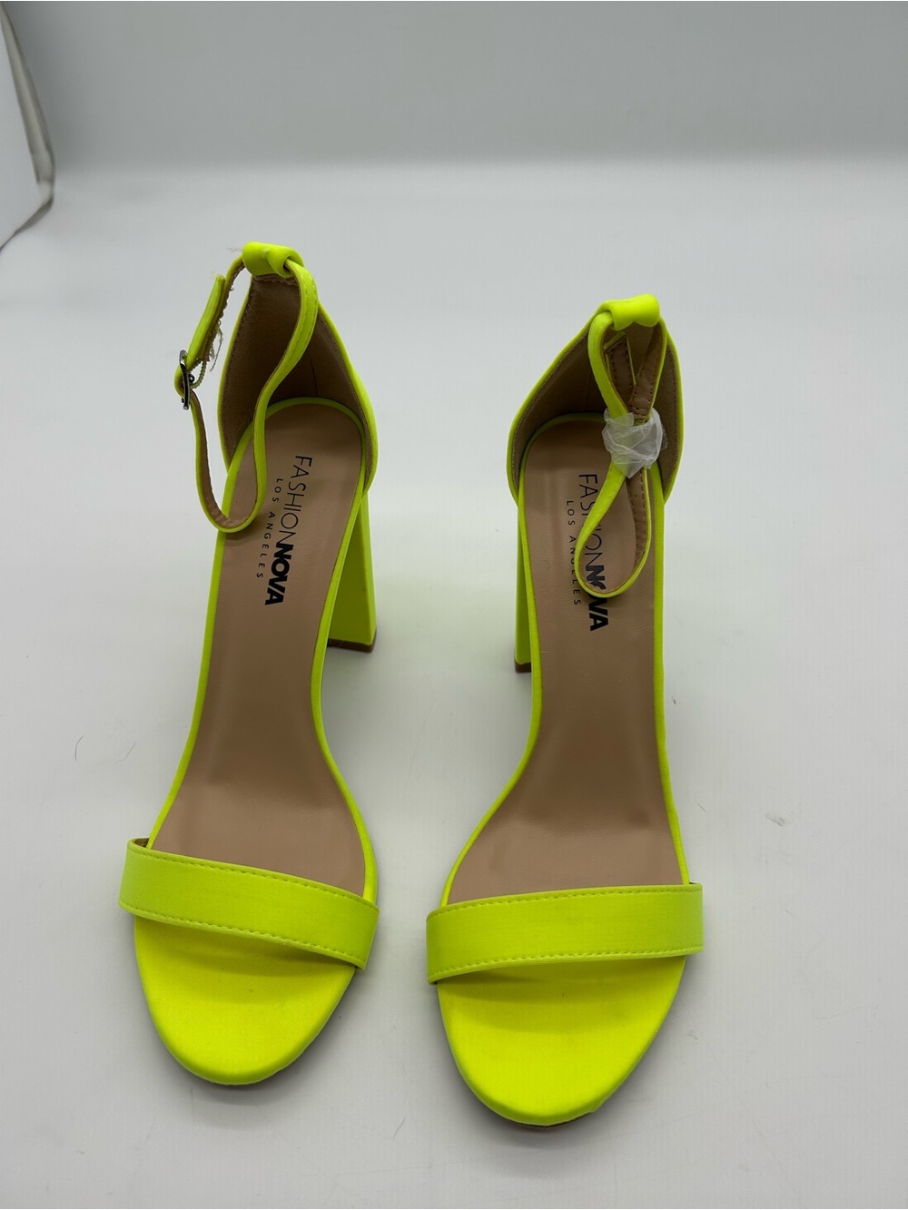 Fashion Nova Neon Yellow Ankle Strap Block Heel Sandals Size 8